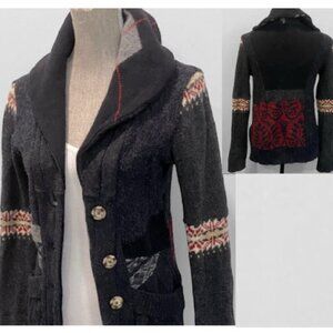Preloved Canada Handcut Wool Cardigan Sz M | Patchwork Knit Sweater Jacket